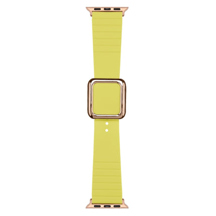Rose Gold Square Buckle Silicone Watch Band For Apple Watch Ultra 49mm&Watch Ultra 2 49mm / Series 9&8&7 45mm / SE 3&SE 2&6&SE&5&4 44mm / 3&2&1 42mm(Light Lime Yellow)-garmade.com