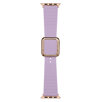 Rose Gold Square Buckle Silicone Watch Band For Apple Watch Ultra 49mm&Watch Ultra 2 49mm / Series 9&8&7 45mm / SE 3&SE 2&6&SE&5&4 44mm / 3&2&1 42mm(Light Purple)-garmade.com