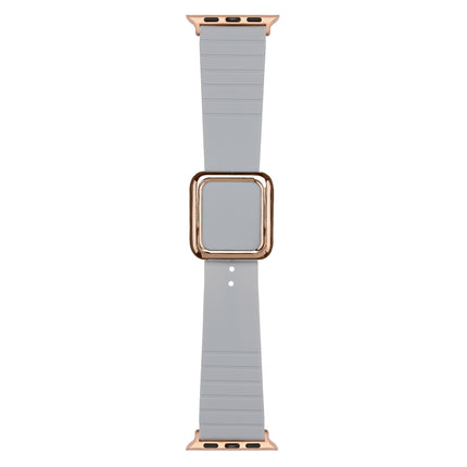 Rose Gold Square Buckle Silicone Watch Band For Apple Watch Ultra 49mm&Watch Ultra 2 49mm / Series 9&8&7 45mm / SE 3&SE 2&6&SE&5&4 44mm / 3&2&1 42mm(Cloud Grey)-garmade.com
