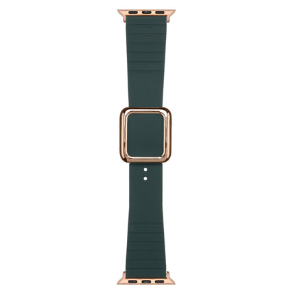 Rose Gold Square Buckle Silicone Watch Band For Apple Watch Ultra 49mm&Watch Ultra 2 49mm / Series 9&8&7 45mm / SE 3&SE 2&6&SE&5&4 44mm / 3&2&1 42mm(Olive Green)-garmade.com