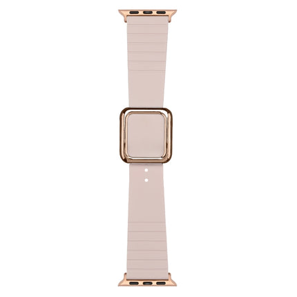 Rose Gold Square Buckle Silicone Watch Band For Apple Watch Ultra 49mm&Watch Ultra 2 49mm / Series 9&8&7 45mm / SE 3&SE 2&6&SE&5&4 44mm / 3&2&1 42mm(Light Pink)-garmade.com