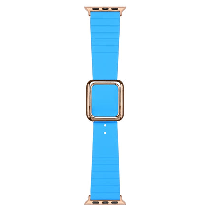 Rose Gold Square Buckle Silicone Watch Band For Apple Watch Ultra 49mm&Watch Ultra 2 49mm / Series 9&8&7 45mm / SE 3&SE 2&6&SE&5&4 44mm / 3&2&1 42mm(Blue)-garmade.com