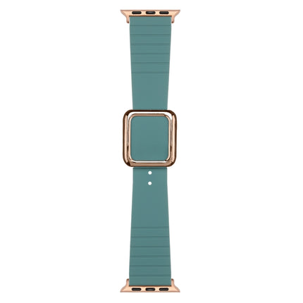 Rose Gold Square Buckle Silicone Watch Band For Apple Watch Ultra 49mm&Watch Ultra 2 49mm / Series 9&8&7 45mm / SE 3&SE 2&6&SE&5&4 44mm / 3&2&1 42mm(Pine Needle Green)-garmade.com