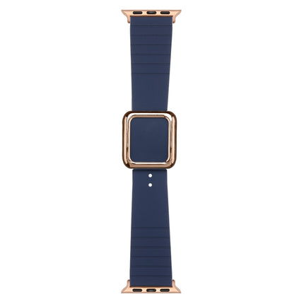 Rose Gold Square Buckle Silicone Watch Band For Apple Watch Ultra 49mm&Watch Ultra 2 49mm / Series 9&8&7 45mm / SE 3&SE 2&6&SE&5&4 44mm / 3&2&1 42mm(Midnight Blue)-garmade.com