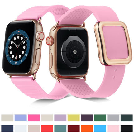 Rose Gold Square Buckle Silicone Watch Band For Apple Watch Ultra 49mm&Watch Ultra 2 49mm / Series 9&8&7 45mm / SE 3&SE 2&6&SE&5&4 44mm / 3&2&1 42mm(Pitaya)-garmade.com