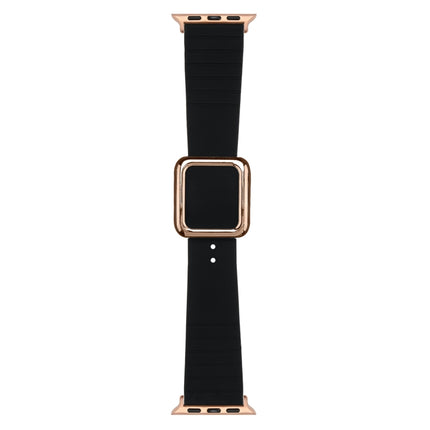 Rose Gold Square Buckle Silicone Watch Band For Apple Watch Series 9&8&7 41mm / SE 3&SE 2&6&SE&5&4 40mm / 3&2&1 38mm(Black)-garmade.com