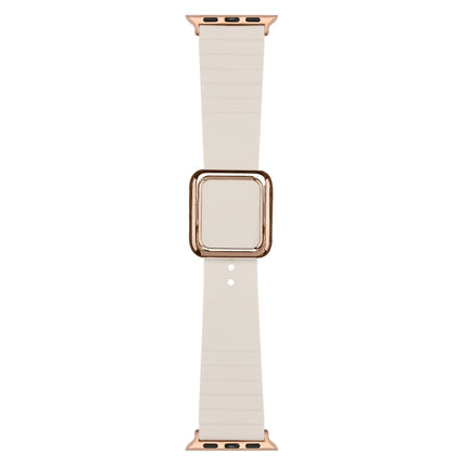 Rose Gold Square Buckle Silicone Watch Band For Apple Watch Series 9&8&7 41mm / SE 3&SE 2&6&SE&5&4 40mm / 3&2&1 38mm(Starlight)-garmade.com