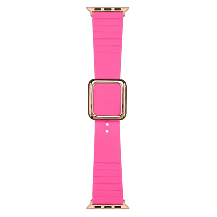 Rose Gold Square Buckle Silicone Watch Band For Apple Watch Series 9&8&7 41mm / SE 3&SE 2&6&SE&5&4 40mm / 3&2&1 38mm(Pitaya)-garmade.com