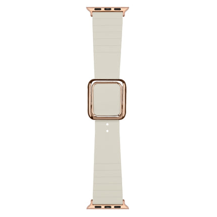 Rose Gold Square Buckle Silicone Watch Band For Apple Watch Series 9&8&7 41mm / SE 3&SE 2&6&SE&5&4 40mm / 3&2&1 38mm(Beige)-garmade.com