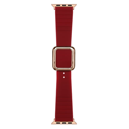 Rose Gold Square Buckle Silicone Watch Band For Apple Watch Series 9&8&7 41mm / SE 3&SE 2&6&SE&5&4 40mm / 3&2&1 38mm(Wine Red)-garmade.com