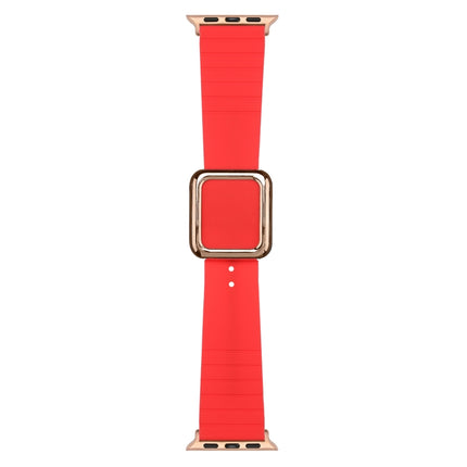 Rose Gold Square Buckle Silicone Watch Band For Apple Watch Series 9&8&7 41mm / SE 3&SE 2&6&SE&5&4 40mm / 3&2&1 38mm(Red)-garmade.com