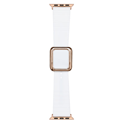 Rose Gold Square Buckle Silicone Watch Band For Apple Watch Series 9&8&7 41mm / SE 3&SE 2&6&SE&5&4 40mm / 3&2&1 38mm(White)-garmade.com