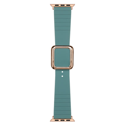 Rose Gold Square Buckle Silicone Watch Band For Apple Watch Series 9&8&7 41mm / SE 3&SE 2&6&SE&5&4 40mm / 3&2&1 38mm(Pine Needle Green)-garmade.com