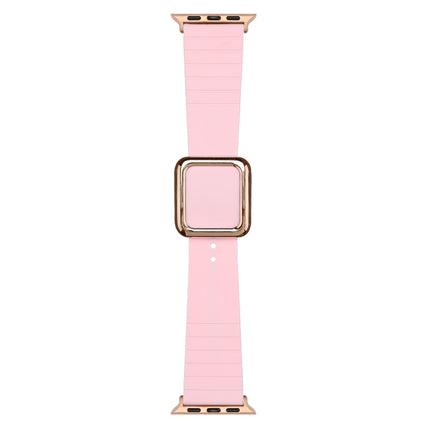 Rose Gold Square Buckle Silicone Watch Band For Apple Watch Series 9&8&7 41mm / SE 3&SE 2&6&SE&5&4 40mm / 3&2&1 38mm(Pink)-garmade.com