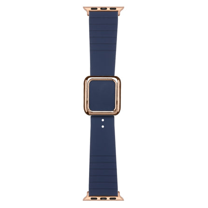 Rose Gold Square Buckle Silicone Watch Band For Apple Watch Series 9&8&7 41mm / SE 3&SE 2&6&SE&5&4 40mm / 3&2&1 38mm(Midnight Blue)-garmade.com