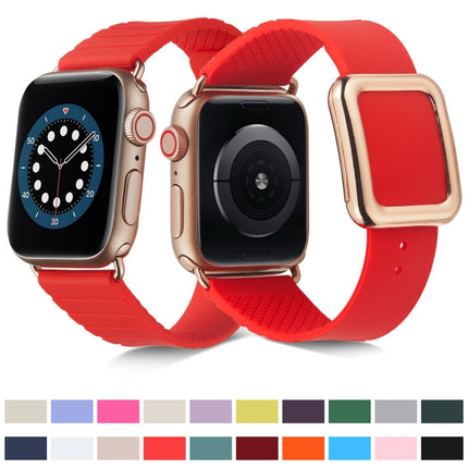 Rose Gold Square Buckle Silicone Watch Band For Apple Watch Series 9&8&7 41mm / SE 3&SE 2&6&SE&5&4 40mm / 3&2&1 38mm(White)-garmade.com