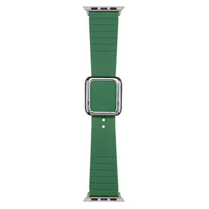 Silver Square Buckle Silicone Watch Band For Apple Watch Ultra 49mm&Watch Ultra 2 49mm / Series 9&8&7 45mm / SE 3&SE 2&6&SE&5&4 44mm / 3&2&1 42mm(Alfalfa Grass)-garmade.com