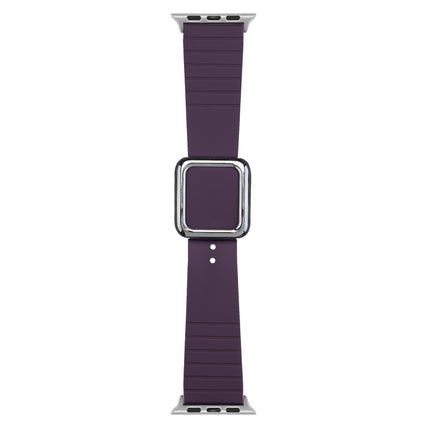 Silver Square Buckle Silicone Watch Band For Apple Watch Ultra 49mm&Watch Ultra 2 49mm / Series 9&8&7 45mm / SE 3&SE 2&6&SE&5&4 44mm / 3&2&1 42mm(Crimson Cherry)-garmade.com