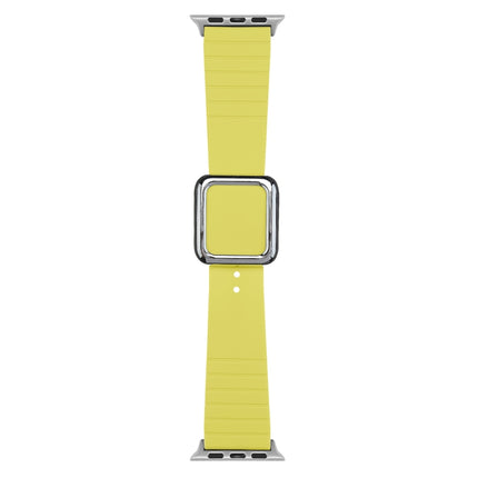 Silver Square Buckle Silicone Watch Band For Apple Watch Ultra 49mm&Watch Ultra 2 49mm / Series 9&8&7 45mm / SE 3&SE 2&6&SE&5&4 44mm / 3&2&1 42mm(Light Lime Yellow)-garmade.com