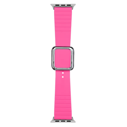 Silver Square Buckle Silicone Watch Band For Apple Watch Ultra 49mm&Watch Ultra 2 49mm / Series 9&8&7 45mm / SE 3&SE 2&6&SE&5&4 44mm / 3&2&1 42mm(Pitaya)-garmade.com