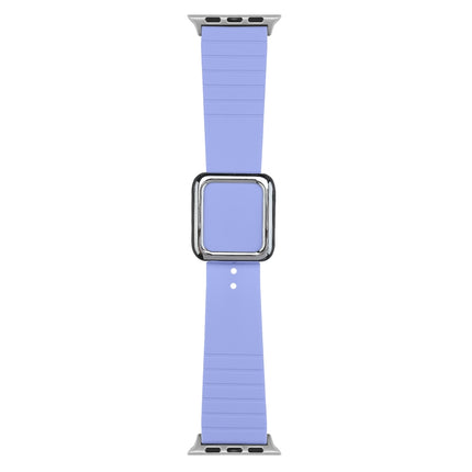 Silver Square Buckle Silicone Watch Band For Apple Watch Ultra 49mm&Watch Ultra 2 49mm / Series 9&8&7 45mm / SE 3&SE 2&6&SE&5&4 44mm / 3&2&1 42mm(Lavender)-garmade.com