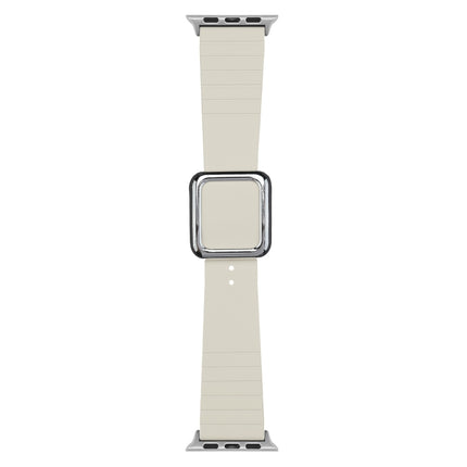 Silver Square Buckle Silicone Watch Band For Apple Watch Ultra 49mm&Watch Ultra 2 49mm / Series 9&8&7 45mm / SE 3&SE 2&6&SE&5&4 44mm / 3&2&1 42mm(Beige)-garmade.com