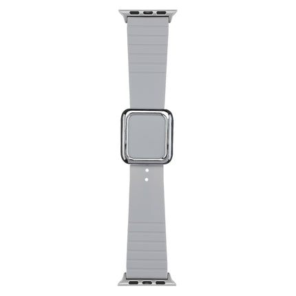 Silver Square Buckle Silicone Watch Band For Apple Watch Ultra 49mm&Watch Ultra 2 49mm / Series 9&8&7 45mm / SE 3&SE 2&6&SE&5&4 44mm / 3&2&1 42mm(Cloud Grey)-garmade.com