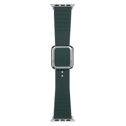 Silver Square Buckle Silicone Watch Band For Apple Watch Ultra 49mm&Watch Ultra 2 49mm / Series 9&8&7 45mm / SE 3&SE 2&6&SE&5&4 44mm / 3&2&1 42mm(Olive Green)-garmade.com