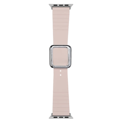 Silver Square Buckle Silicone Watch Band For Apple Watch Ultra 49mm&Watch Ultra 2 49mm / Series 9&8&7 45mm / SE 3&SE 2&6&SE&5&4 44mm / 3&2&1 42mm(Light Pink)-garmade.com