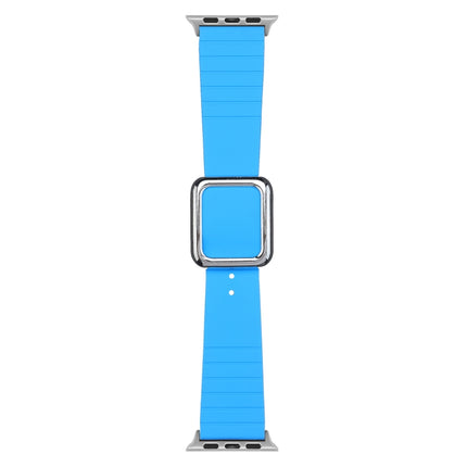 Silver Square Buckle Silicone Watch Band For Apple Watch Ultra 49mm&Watch Ultra 2 49mm / Series 9&8&7 45mm / SE 3&SE 2&6&SE&5&4 44mm / 3&2&1 42mm(Blue)-garmade.com