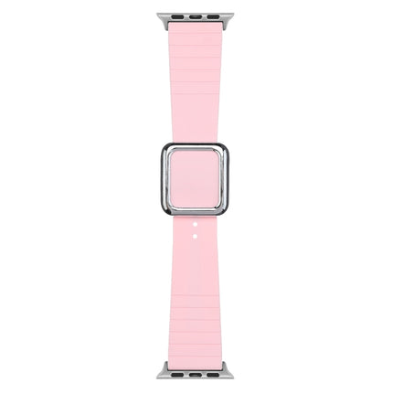 Silver Square Buckle Silicone Watch Band For Apple Watch Ultra 49mm&Watch Ultra 2 49mm / Series 9&8&7 45mm / SE 3&SE 2&6&SE&5&4 44mm / 3&2&1 42mm(Pink)-garmade.com