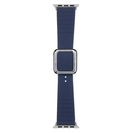 Silver Square Buckle Silicone Watch Band For Apple Watch Ultra 49mm&Watch Ultra 2 49mm / Series 9&8&7 45mm / SE 3&SE 2&6&SE&5&4 44mm / 3&2&1 42mm(Midnight Blue)-garmade.com