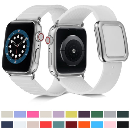 Silver Square Buckle Silicone Watch Band For Apple Watch Ultra 49mm&Watch Ultra 2 49mm / Series 9&8&7 45mm / SE 3&SE 2&6&SE&5&4 44mm / 3&2&1 42mm(Pitaya)-garmade.com