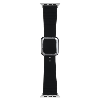 Silver Square Buckle Silicone Watch Band For Apple Watch Series 9&8&7 41mm / SE 3&SE 2&6&SE&5&4 40mm / 3&2&1 38mm(Black)-garmade.com
