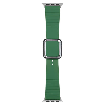 Silver Square Buckle Silicone Watch Band For Apple Watch Series 9&8&7 41mm / SE 3&SE 2&6&SE&5&4 40mm / 3&2&1 38mm(Alfalfa Grass)-garmade.com