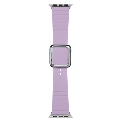 Silver Square Buckle Silicone Watch Band For Apple Watch Series 9&8&7 41mm / SE 3&SE 2&6&SE&5&4 40mm / 3&2&1 38mm(Light Purple)-garmade.com