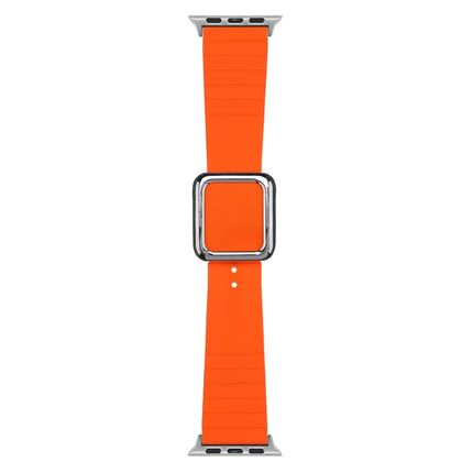 Silver Square Buckle Silicone Watch Band For Apple Watch Series 9&8&7 41mm / SE 3&SE 2&6&SE&5&4 40mm / 3&2&1 38mm(Orange)-garmade.com