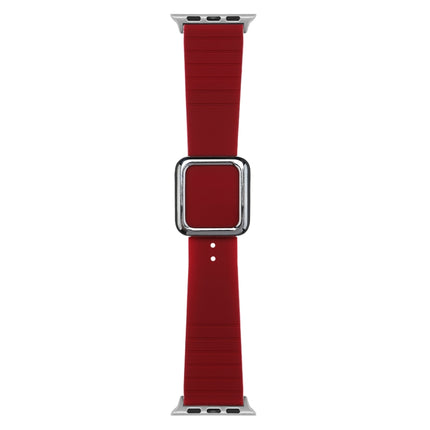 Silver Square Buckle Silicone Watch Band For Apple Watch Series 9&8&7 41mm / SE 3&SE 2&6&SE&5&4 40mm / 3&2&1 38mm(Wine Red)-garmade.com