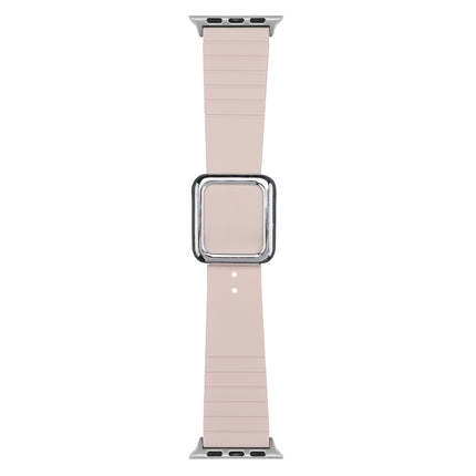 Silver Square Buckle Silicone Watch Band For Apple Watch Series 9&8&7 41mm / SE 3&SE 2&6&SE&5&4 40mm / 3&2&1 38mm(Light Pink)-garmade.com
