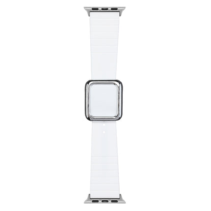 Silver Square Buckle Silicone Watch Band For Apple Watch Series 9&8&7 41mm / SE 3&SE 2&6&SE&5&4 40mm / 3&2&1 38mm(White)-garmade.com