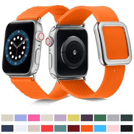 Silver Square Buckle Silicone Watch Band For Apple Watch Series 9&8&7 41mm / SE 3&SE 2&6&SE&5&4 40mm / 3&2&1 38mm(Orange)-garmade.com