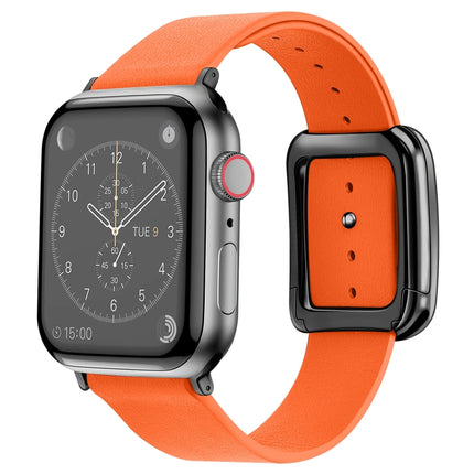 Black Square Buckle Microfiber Leather Watch Band For Apple Watch Ultra 49mm&Watch Ultra 2 49mm / Series 9&8&7 45mm / SE 3&SE 2&6&SE&5&4 44mm / 3&2&1 42mm(Orange)-garmade.com