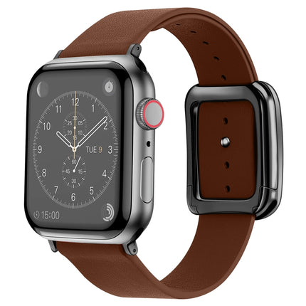 Black Square Buckle Microfiber Leather Watch Band For Apple Watch Ultra 49mm&Watch Ultra 2 49mm / Series 9&8&7 45mm / SE 3&SE 2&6&SE&5&4 44mm / 3&2&1 42mm(Brown)-garmade.com