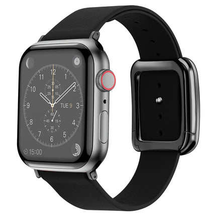 Black Square Buckle Microfiber Leather Watch Band For Apple Watch Ultra 49mm&Watch Ultra 2 49mm / Series 9&8&7 45mm / SE 3&SE 2&6&SE&5&4 44mm / 3&2&1 42mm(Black)-garmade.com