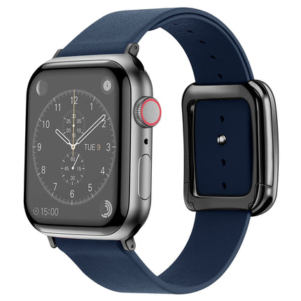 Black Square Buckle Microfiber Leather Watch Band For Apple Watch Ultra 49mm&Watch Ultra 2 49mm / Series 9&8&7 45mm / SE 3&SE 2&6&SE&5&4 44mm / 3&2&1 42mm(Midnight Blue)-garmade.com