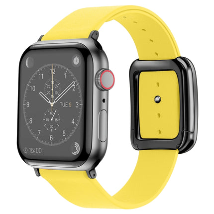 Black Square Buckle Microfiber Leather Watch Band For Apple Watch Ultra 49mm&Watch Ultra 2 49mm / Series 9&8&7 45mm / SE 3&SE 2&6&SE&5&4 44mm / 3&2&1 42mm(Yellow)-garmade.com