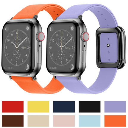 Black Square Buckle Microfiber Leather Watch Band For Apple Watch Ultra 49mm&Watch Ultra 2 49mm / Series 9&8&7 45mm / SE 3&SE 2&6&SE&5&4 44mm / 3&2&1 42mm(Apricot)-garmade.com