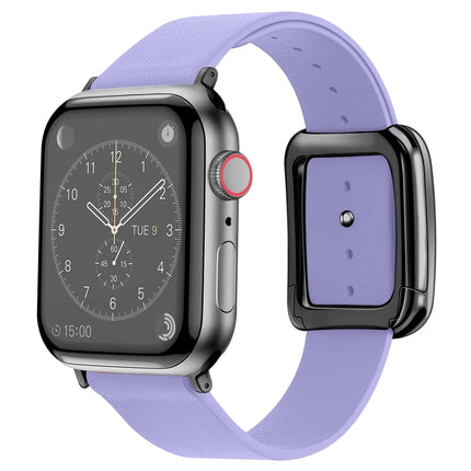 Black Square Buckle Microfiber Leather Watch Band For Apple Watch Series 9&8&7 41mm / SE 3&SE 2&6&SE&5&4 40mm / 3&2&1 38mm(Purple)-garmade.com