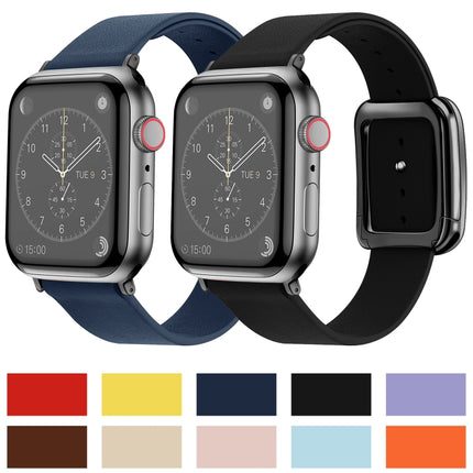 Black Square Buckle Microfiber Leather Watch Band For Apple Watch Series 9&8&7 41mm / SE 3&SE 2&6&SE&5&4 40mm / 3&2&1 38mm(Apricot)-garmade.com