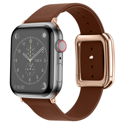 Rose Gold Square Buckle Microfiber Leather Watch Band For Apple Watch Ultra 49mm&Watch Ultra 2 49mm / Series 9&8&7 45mm / SE 3&SE 2&6&SE&5&4 44mm / 3&2&1 42mm(Brown)-garmade.com